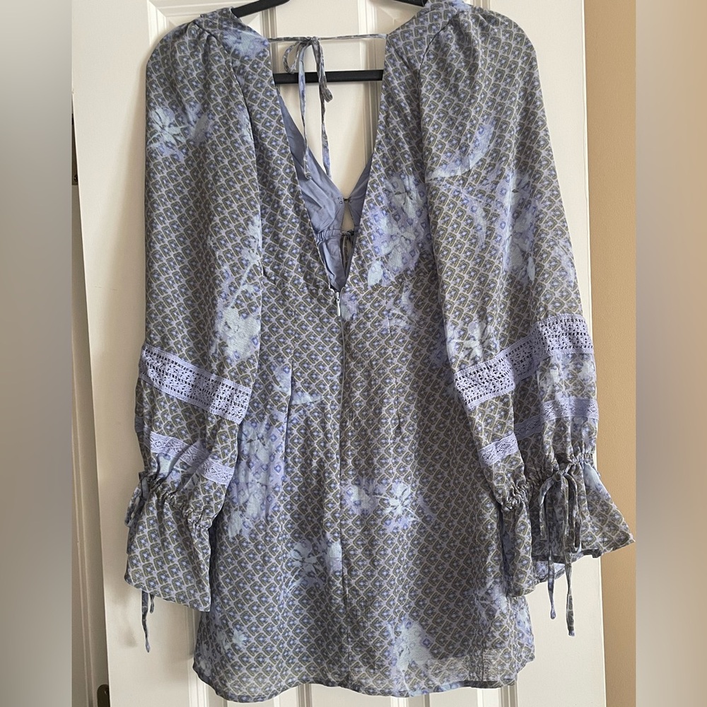 Urban Outfitters Blue Plunge Bishop Sleeve Sundress - Picture 3 of 3
